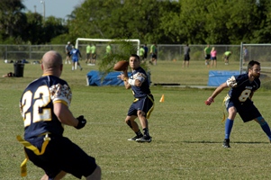 Parker University's flag football team competing in the Chiro Games.