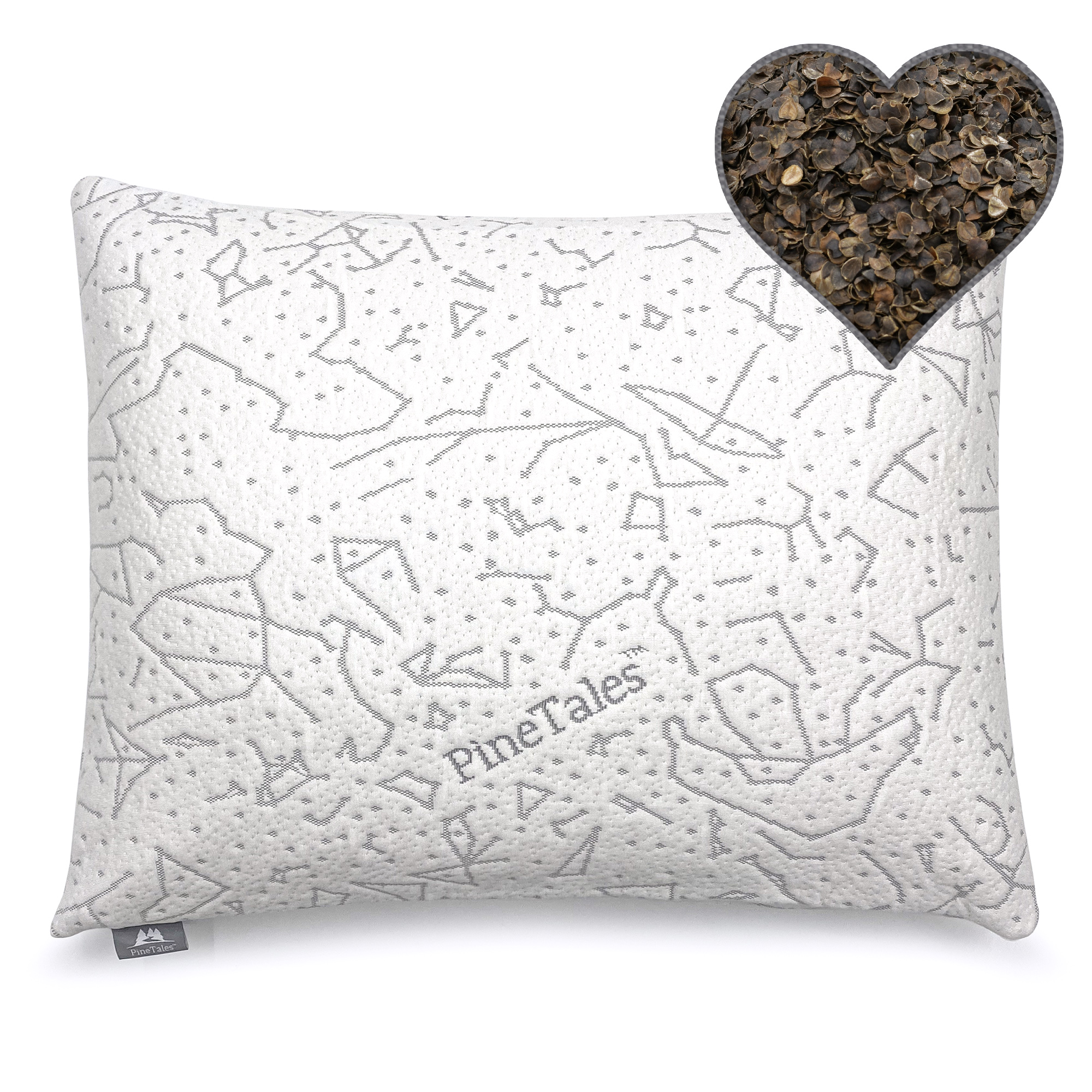 Organic Buckwheat Hulls Pillow with Designer Cotton Pillowcase PineTales 