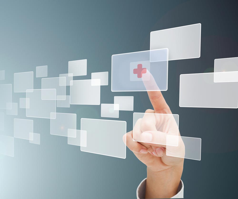 Hand selecting medical symbol, value-based care